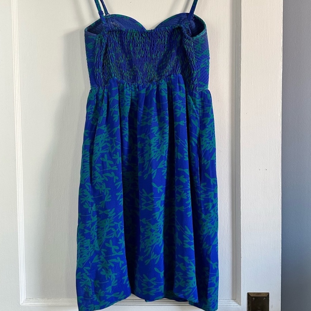 Anthropologie Maeve Blue Green Silk Dress - Picture 6 of 10